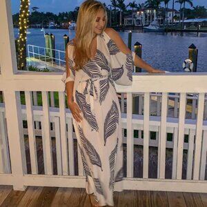 Boho White Dress - Leaf Print Dress